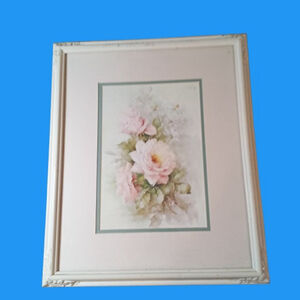 Vintage Sonie Ames Signed Print Painting Daisies Lilies Original Frame Art 1960s